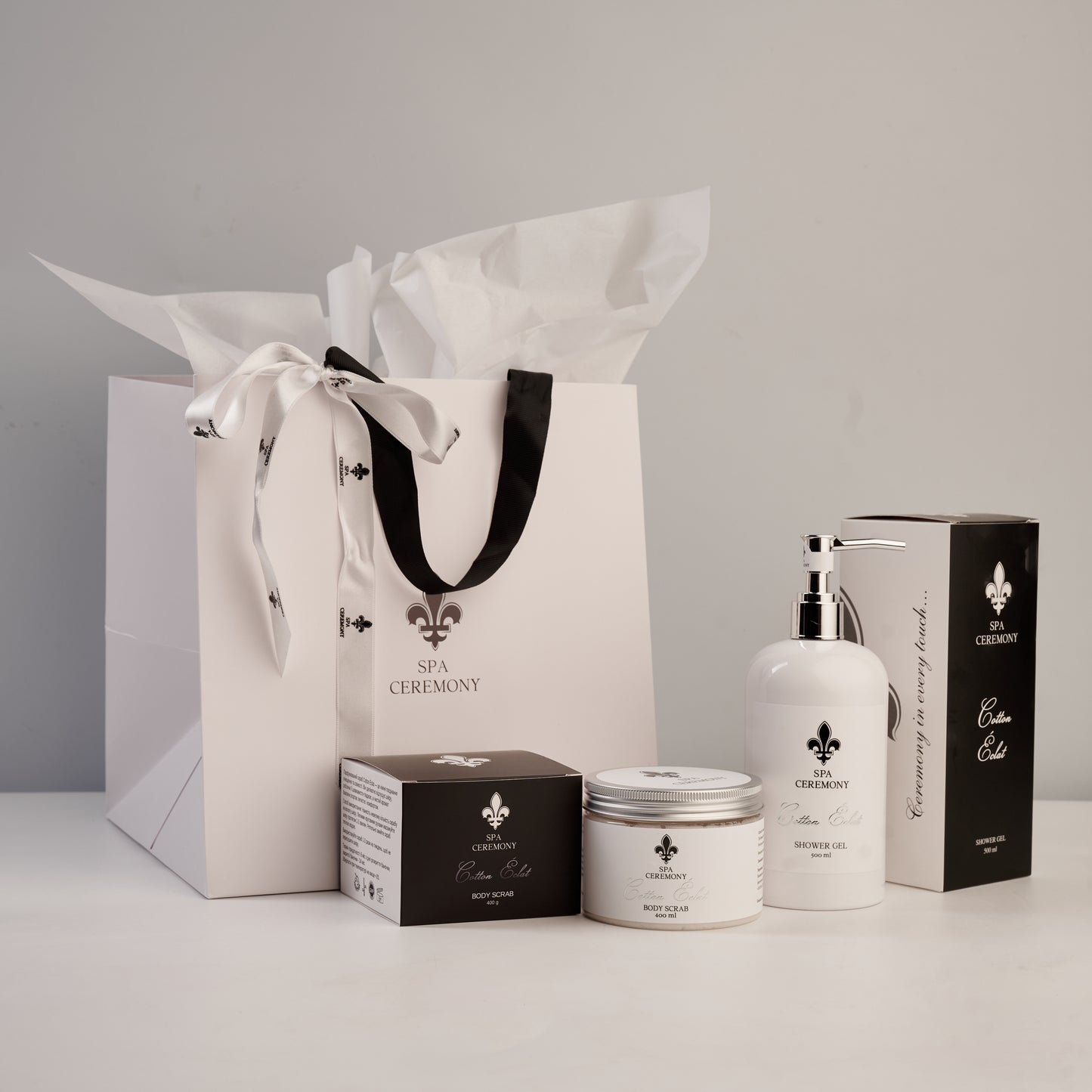 Парфумований набір “Cotton Éclat“: Гель та скраб для тіла