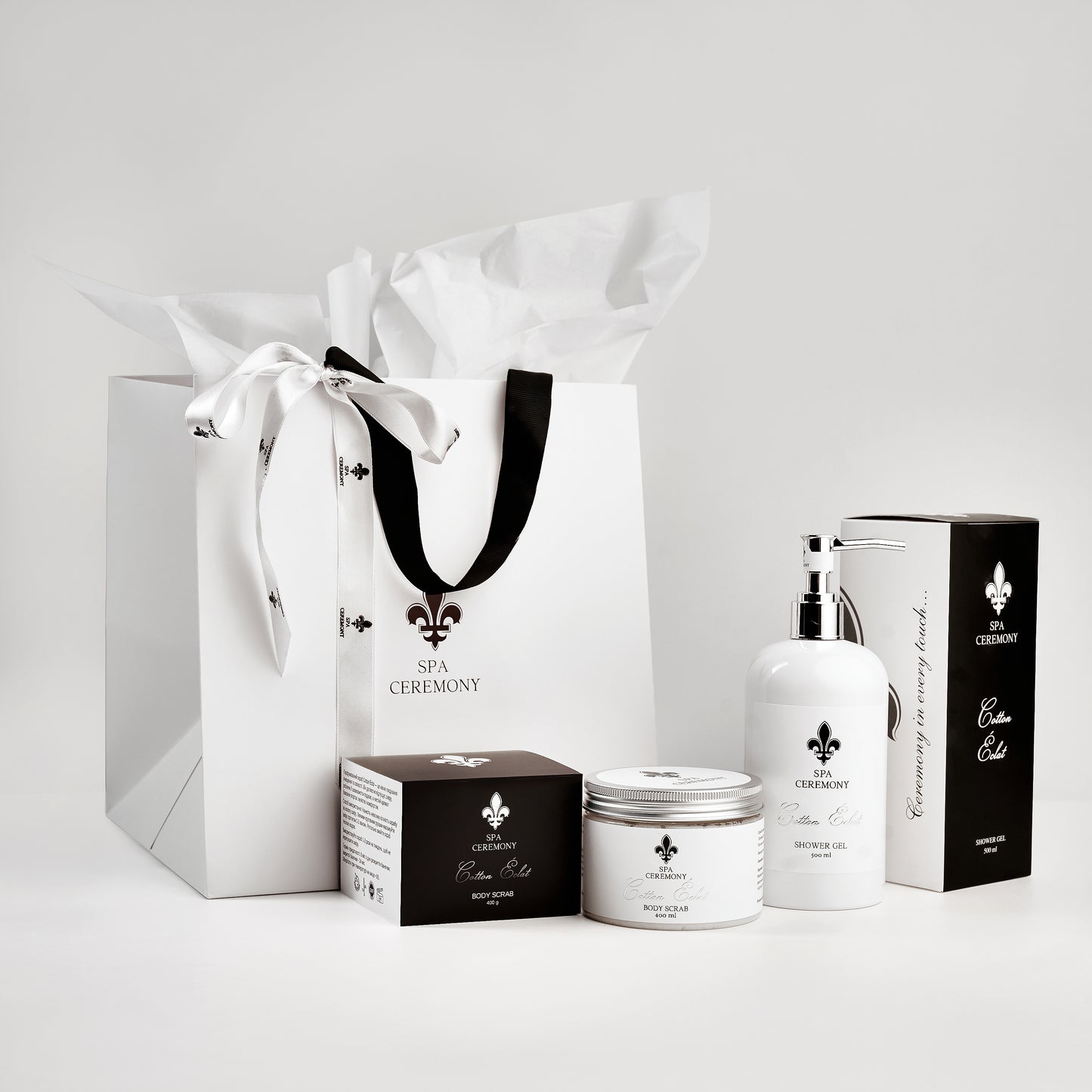 “Cotton Éclat” perfumed set: Body gel and scrub