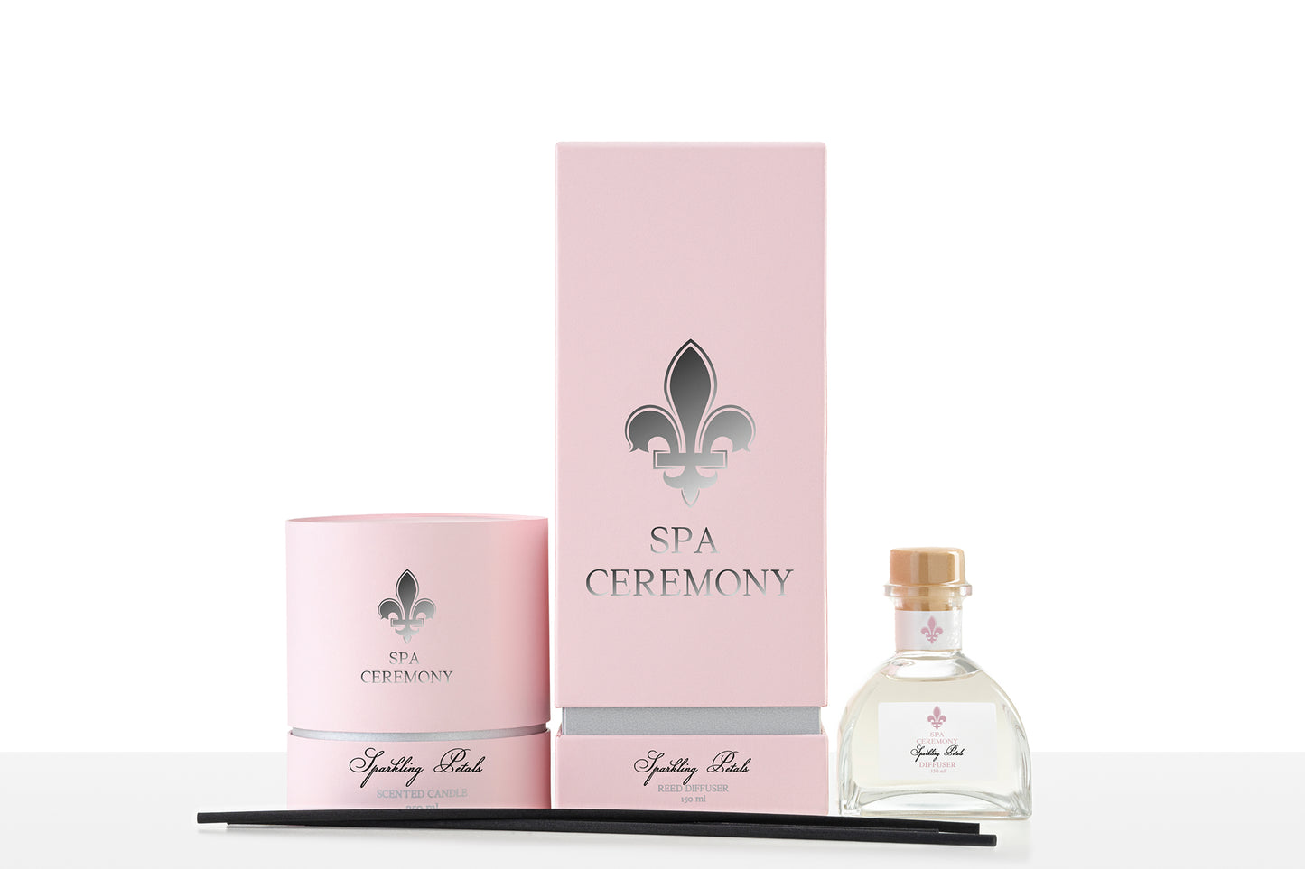 “Sparkling Petals” perfumed set: 250g candle and 150ml aroma diffuser